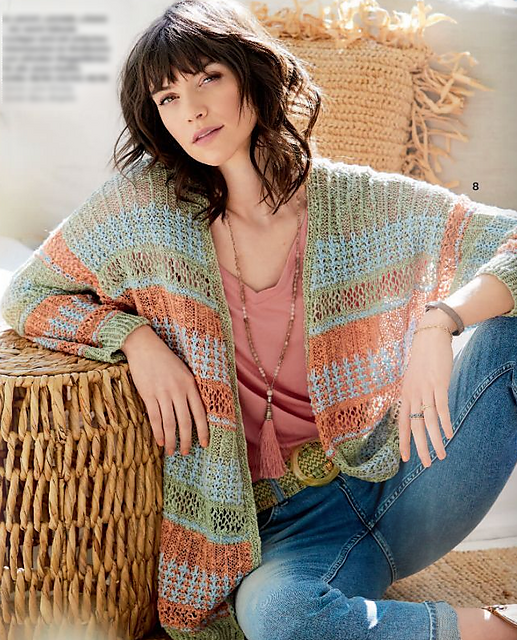 # 08 Dreifarbiger Cardigan im Hebemaschenmuster