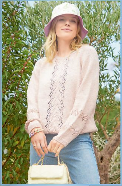 # 04 Raglan-Pullover mit Ajourmuster in Rosé