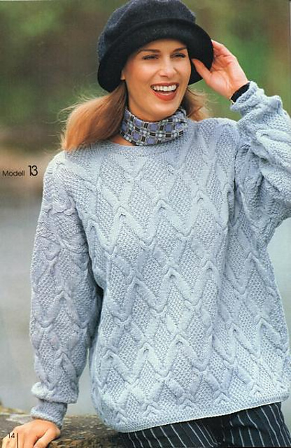 # 13 Pulli im Zopf-Rautenmuster