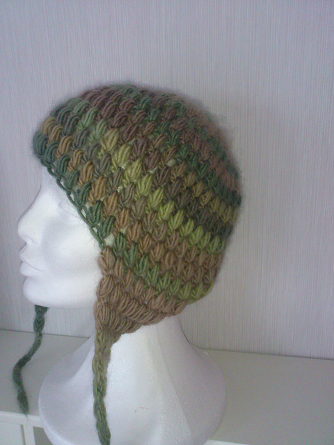 Puff Stitch Crochet Cap with Ear Flaps