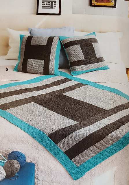 #8 Striped Log Cabin Afghan & Pillows