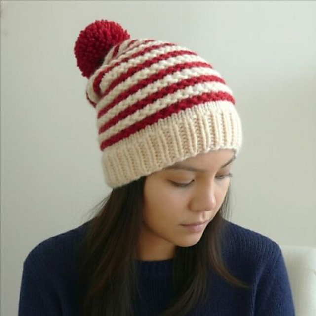 Candy Cane Beanie with Pom Pom