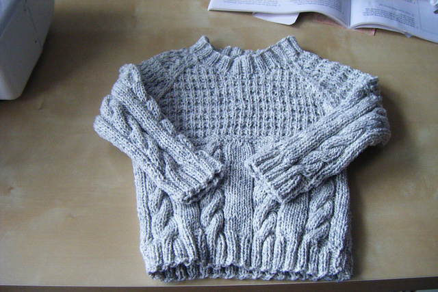Cabled Sweater with Round or V Neck
