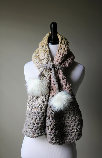 Chunky Faux Fur Pom Pom Scarf