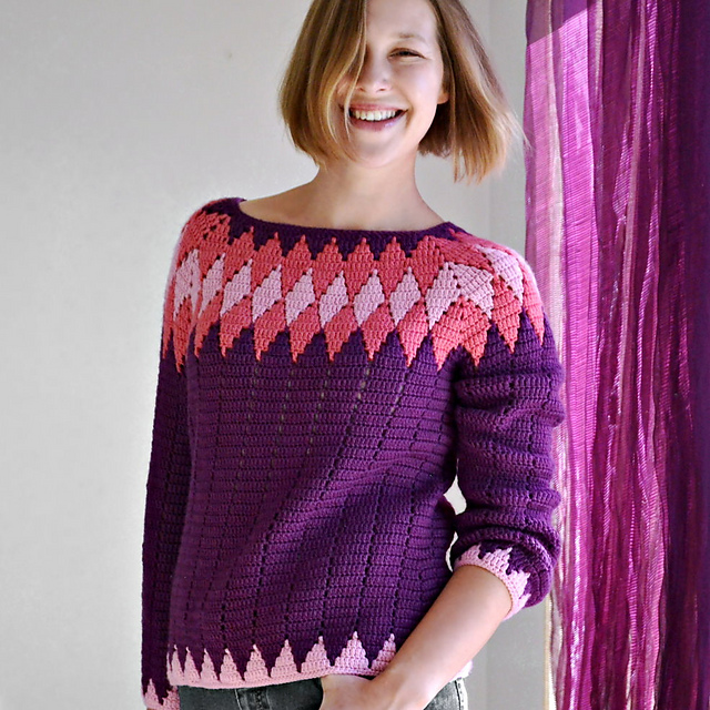 Ravelry: Purplish Diamond Sweater pattern by Elena Fedotova