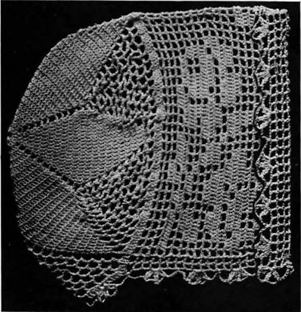 Child's Bonnet of Filet-Crochet with Star Crown