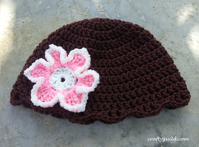 Brown Flowery Beanie Hat