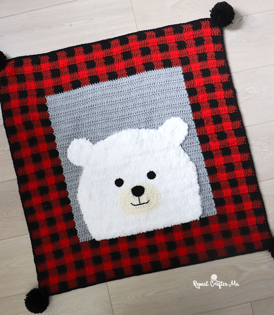 crochet plaid polar bear blanket