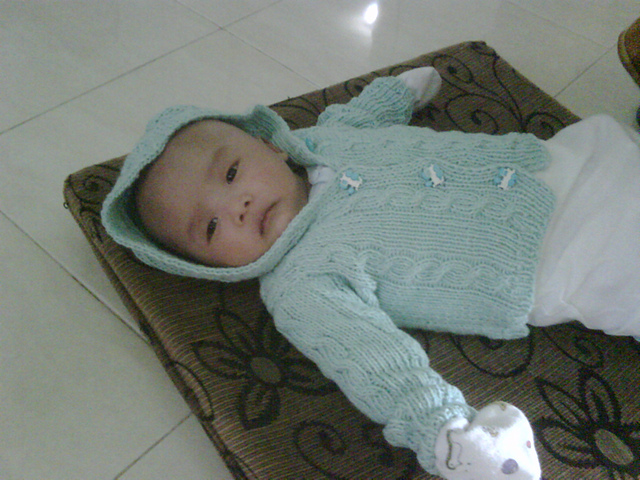24-25-47 Hooded Baby Cardigan with Cables