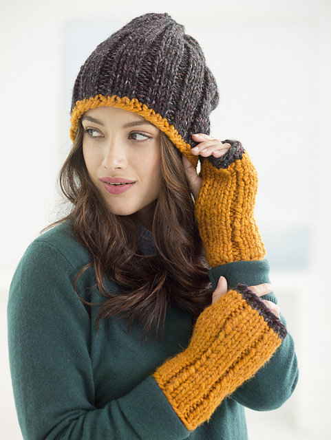 Color Tipped Mitts and Slouch Hat