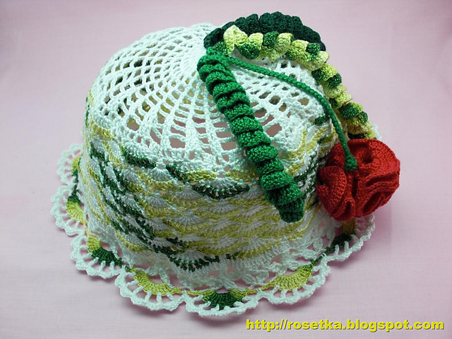 Crochet  hat with large  crochet flower-tambourine