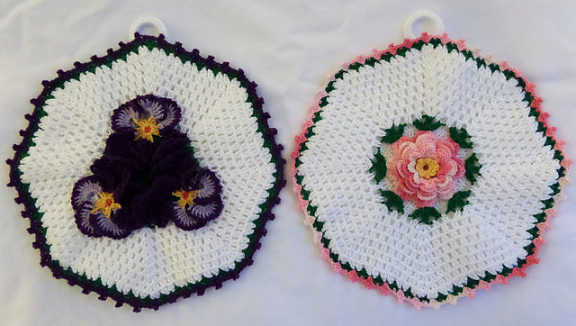 Rose and Pansies Pot Holders