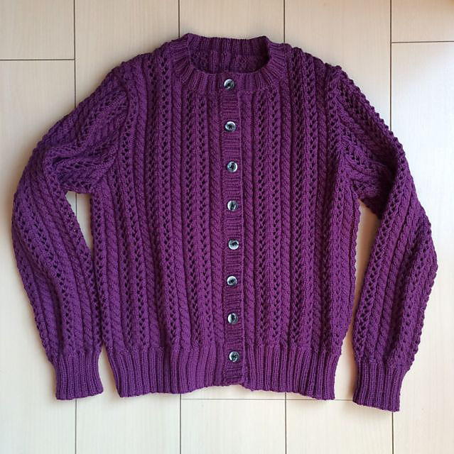 Lace and Cabled Stripe Cardigan 透かし＆ケーブル模様のカーディガン