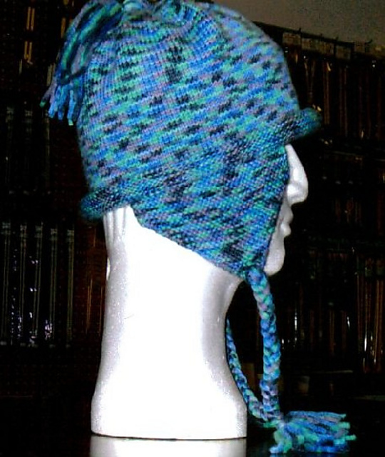 Adult Rolled Brim Earflap Hat w/Braide Ties