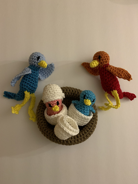Bird Family with Nest and Eggs