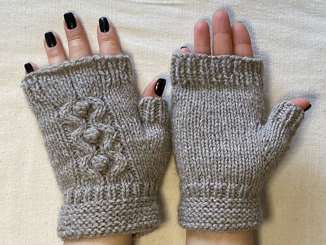 Bobble Cable Fingerless Mitts