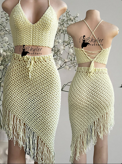 V stitch mesh fringe skirt