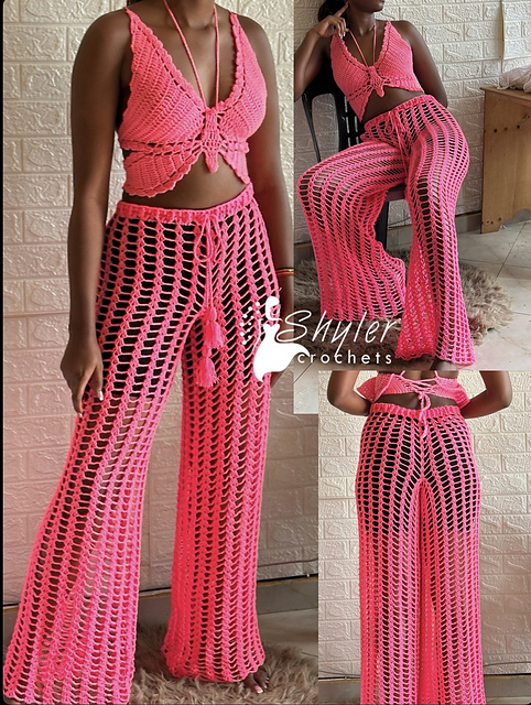 Shell stitch palazzo pants