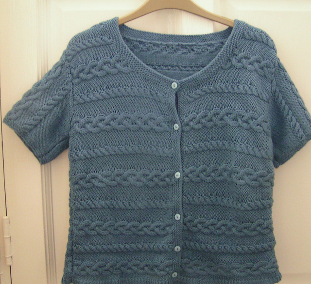 Cabled Cardigan with Long or Short Sleeves