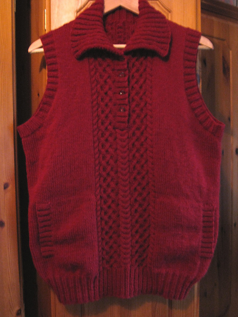 Celtic braid sweater vest with button-up collar