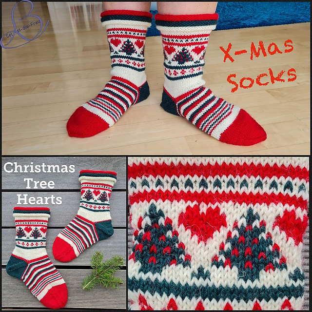 X-Mas Socks: Christmas Tree Hearts (Tannenherzen)