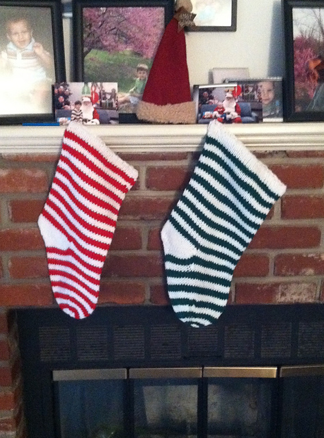 Striped knit stockings for Christmas