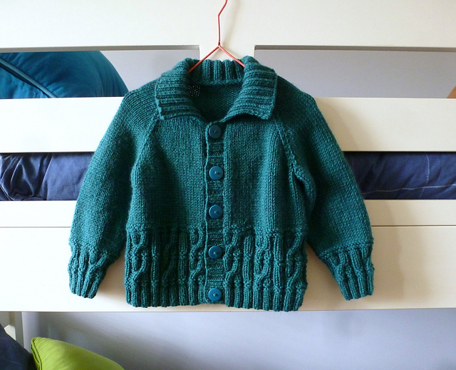 Cardigan with Collar or V Neck and Cable Ribs