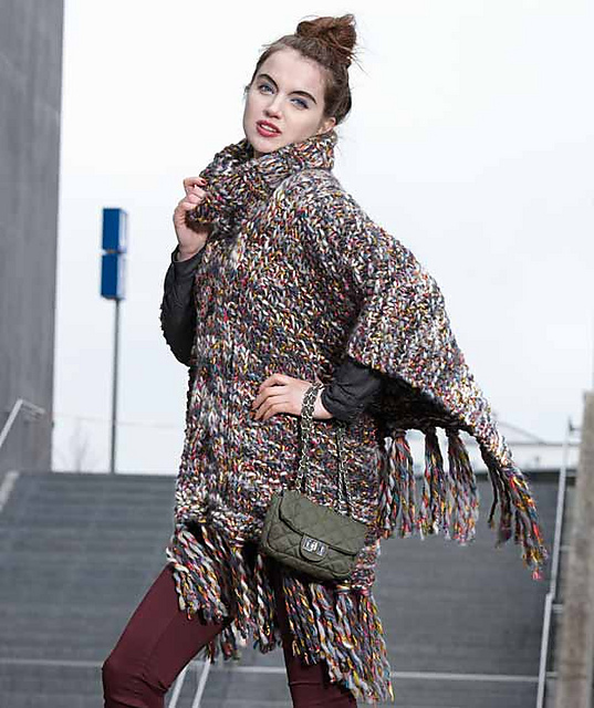 2137 Cabled Basket Weave Poncho