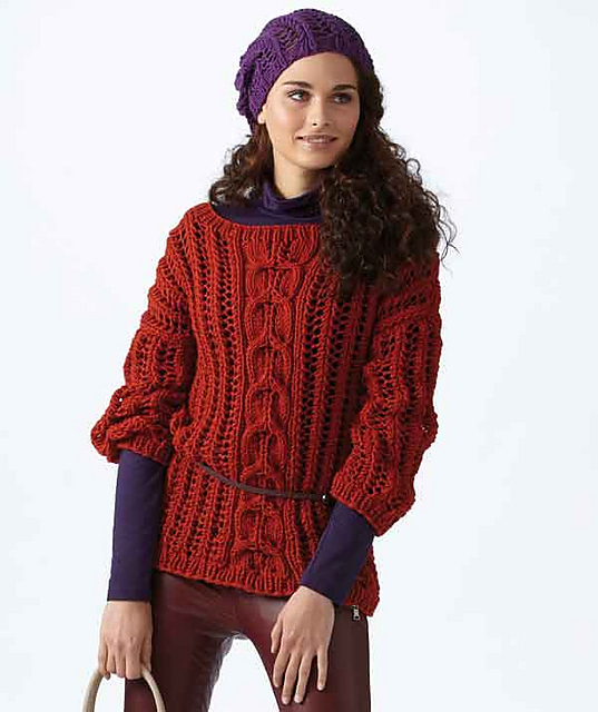 S8541 Ribbed Lace and Cable Pullover