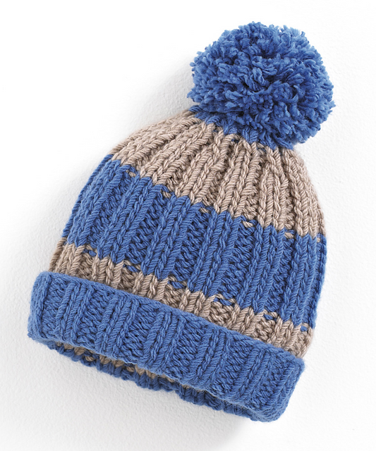 Striped Pull-On Hat with Pompom 4404