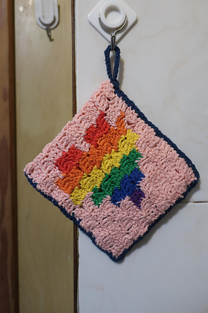 Rainbow Hearts C2C Potholder
