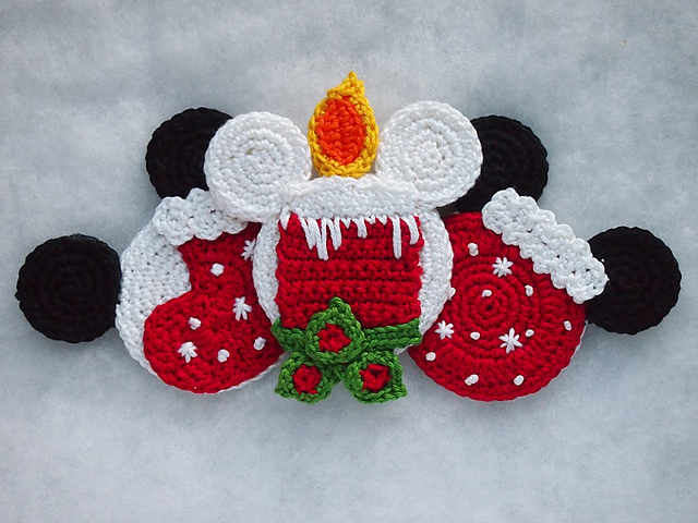 Christmas Mitten, Stocking and Candle.