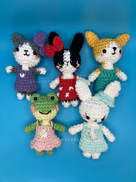 Cute Dog, Cat, Frog, and Bunny Dolls