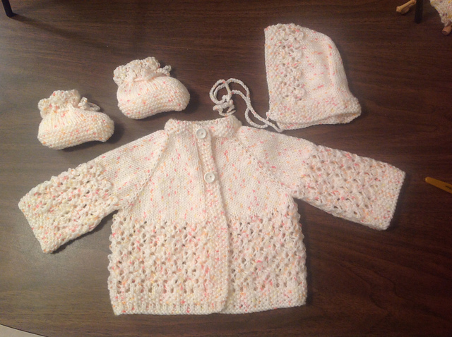 Lacy Raglan Baby Sweater Set