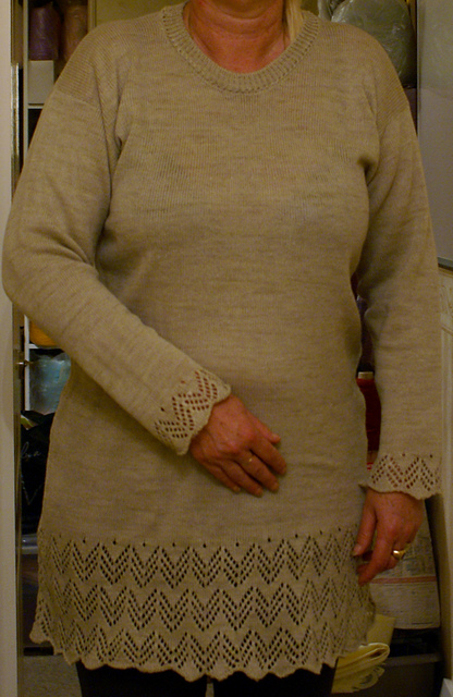 Long line Jumper/Dress with Lacy Hem and Cuffs for Machine Knit