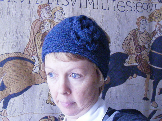 Buttoned Headband with Crocheted Flower