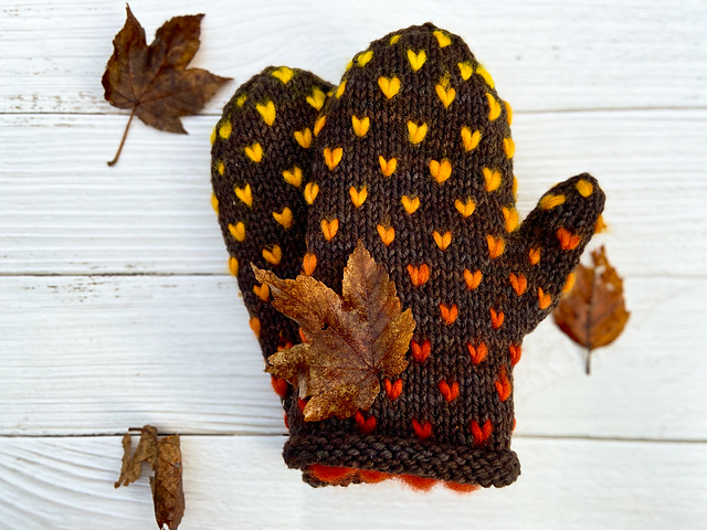 Heart's Delight fancy thrummed mittens