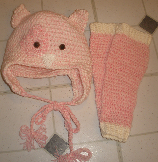Kitty Hat with Leg Warmers and Ear Warmer/Headband