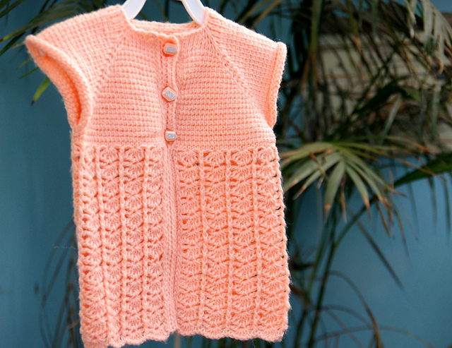 Peachy Sorbet Tunisian Crochet Baby Cardigan