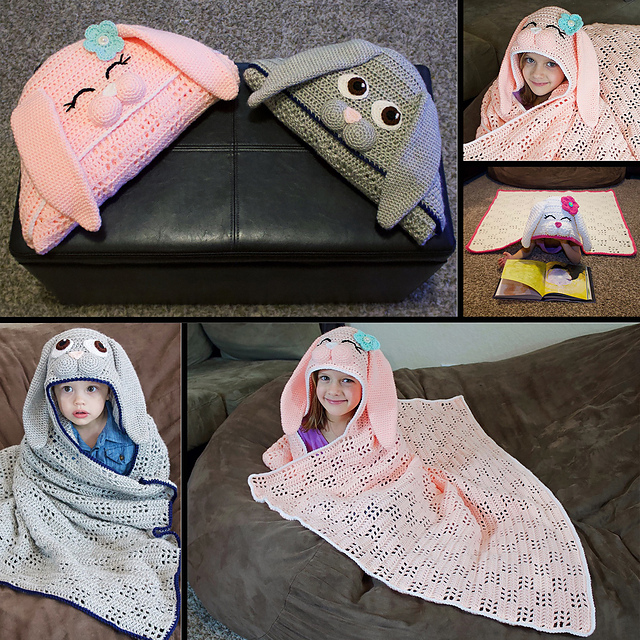 Rabbit Bunny Pattern Print Hooded Blanket