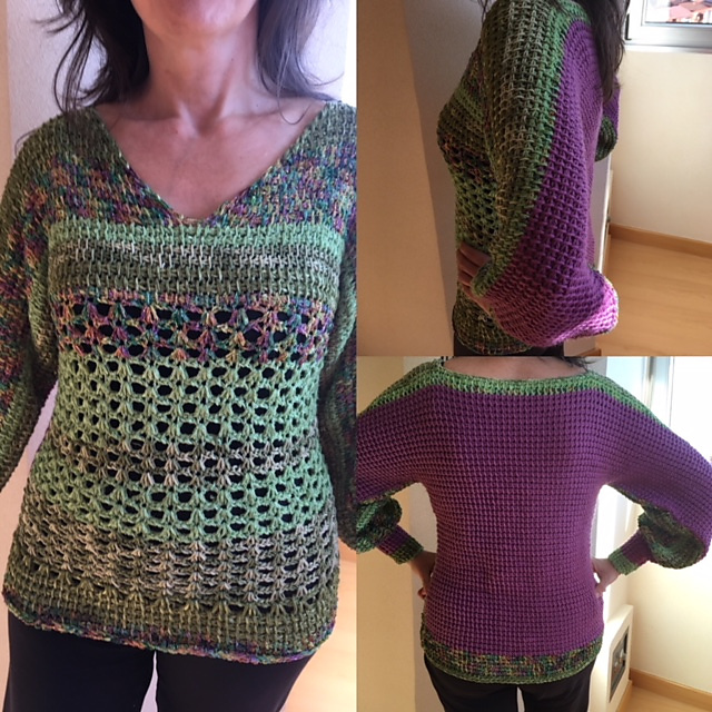 Green and lilac tunisian sweater