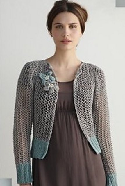 purse stitch cardigan w/ flower brooch