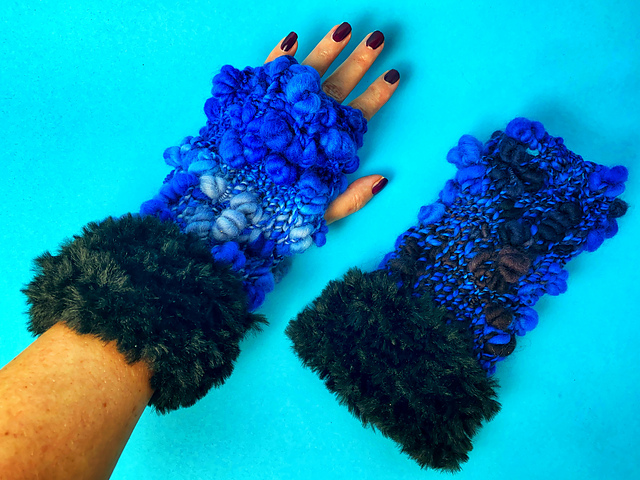 Fur trimmed fingerless mittens
