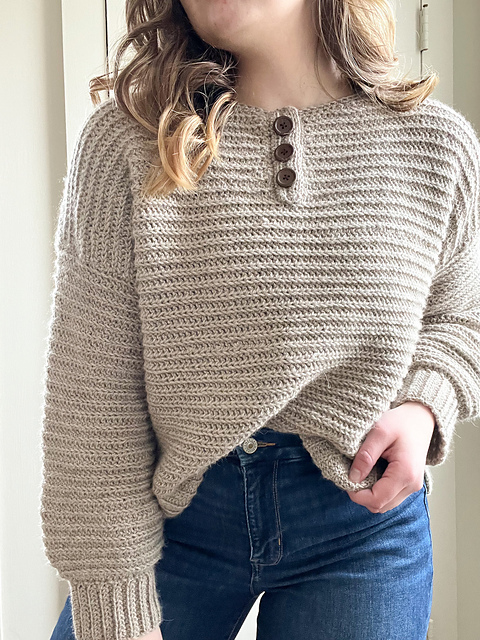 【SCENERITY】Raffle Henley Neck Knit Textured Knit Henley - Coldwater Creek