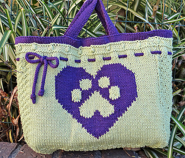 Saundra's Knitted Tote Bag, Paws on my Heart