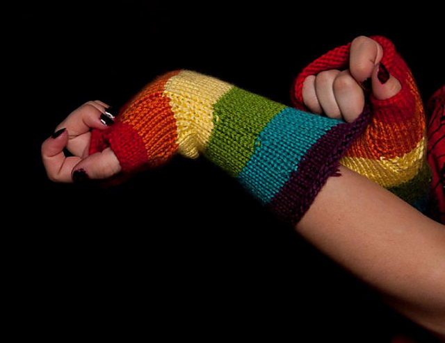 Easy Knit Rainbow Gloves