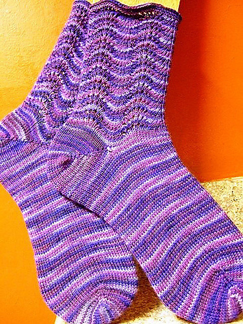 Toe Up Feather and Fan Socks