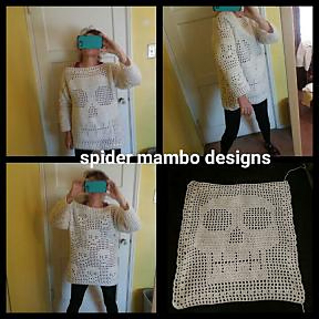 Off Shoulder Fillet Skull Sweater
