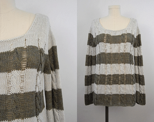 Striped Cable Crew Neck