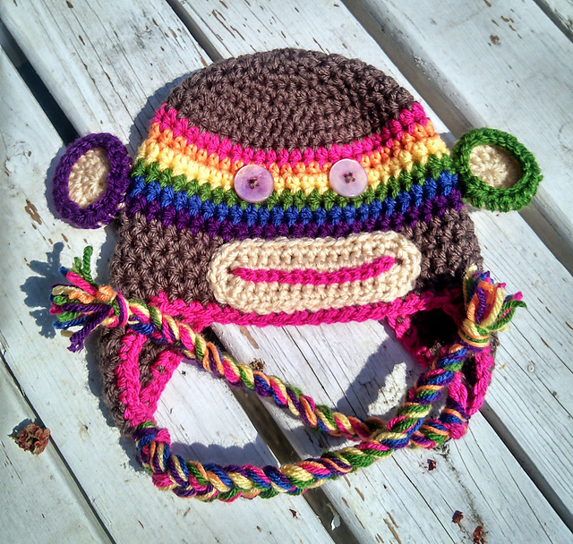 Rainbow Sock Monkey Hat